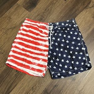 Men’s red, white an blue swim trunks, size XL